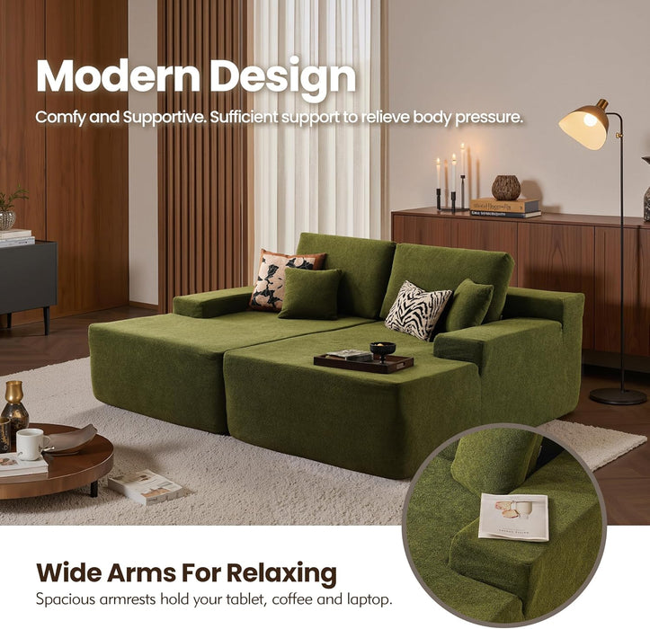 Green Cloudlike Velvet Oversized Double Chaise Lounge