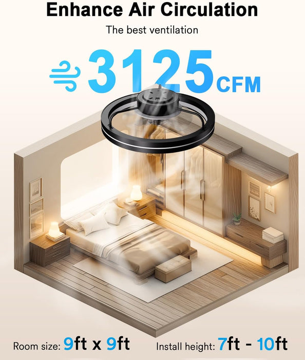 Smart Ceiling Fan Light with 2200K Nightlight, Wifi & Bluetooth Low Profile Ceiling Fan with Light Remote for Bedroom, RGBAI & 42 Scenes Mode, Flush Mount Easy to Install, 5000 LM, 19In Black