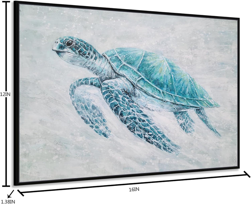 Sea Turtle Canvas Wall Art - Modern Hand Painted Teal Ocean Animal Artwork