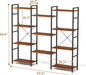 Triple 4 Tier Bookshelf, Tall Book Shelf with 11 Open Display Shelves, Adjustable Industrial Bookcase in Living Room, Bedroom, Wide Metal Bookshelf Book Case for Home & Office, Rustic Brown