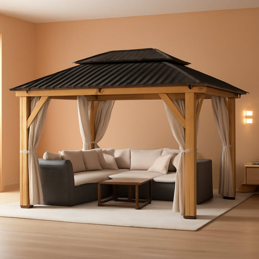 11x13 Ft Golden OutdoorGardenGazeboWithCurtainsNetting