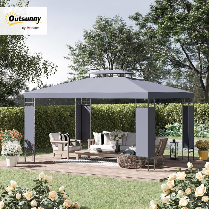 10' X 13' Patio Gazebo, Double Roof Outdoor Gazebo Canopy Shelter with Screen Decorate Corner Frame, for Garden, Lawn, Backyard and Deck, Gray