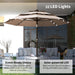 9Ft 3-Tier Patio Umbrella with Solar Lights, Table Umbrella Outdoor Patio with Easy Crank & Tilt, 8 Sturdy Ribs, UV Protection, 32 LED Lights for Deck, Poolside, Market (Beige)
