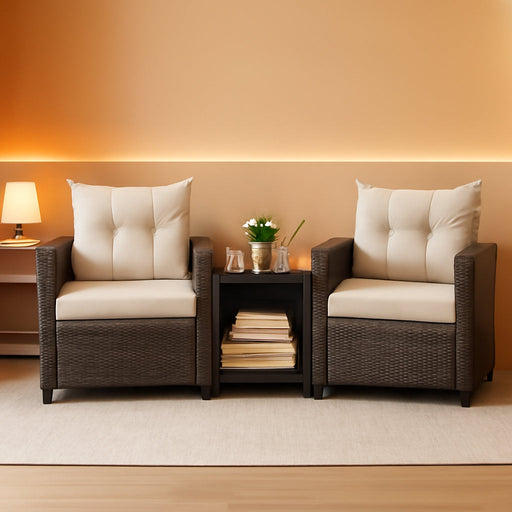 3 Pieces Patio Furniture Set Outdoor Wicker Chairs and Table, Beige