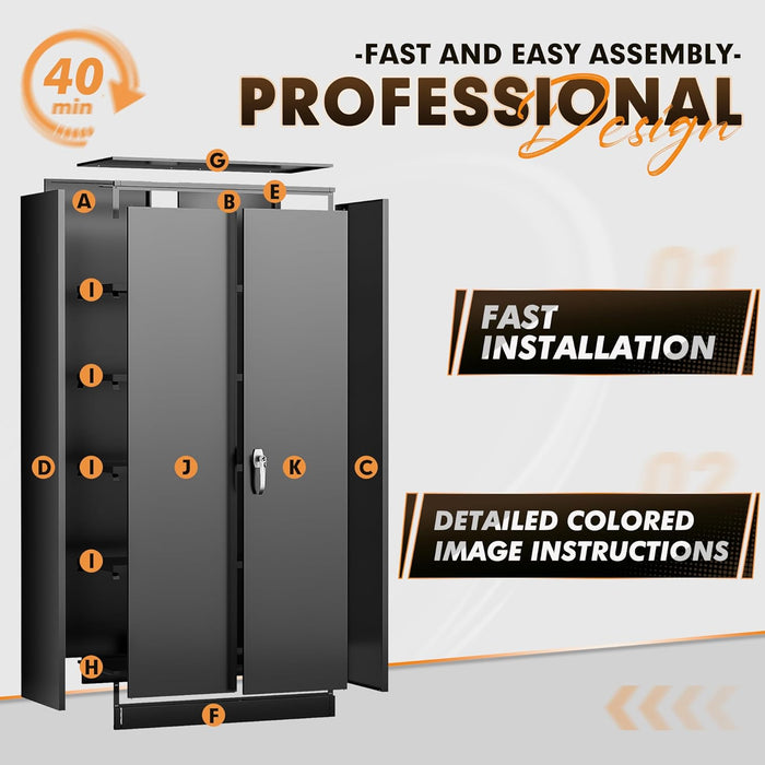 Locking Metal Storage Cabinet 72InchTallBlackFinish