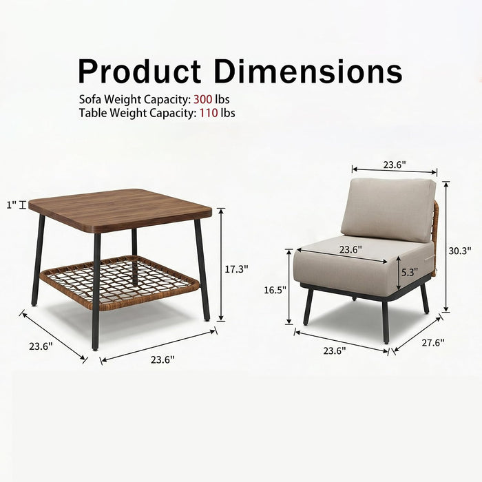 3-Piece Patio Conversation Set, Sectional Sofa with Coffee Table
