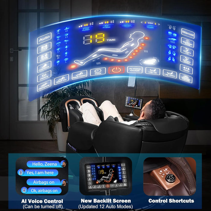 2025 Massage Chair Full Body, Zero Gravity Sl-Track Shiatsu Massage Recliner Chair with Heat, 12 Auto Modes, Backlit Touchscreen and Calfrest Extension