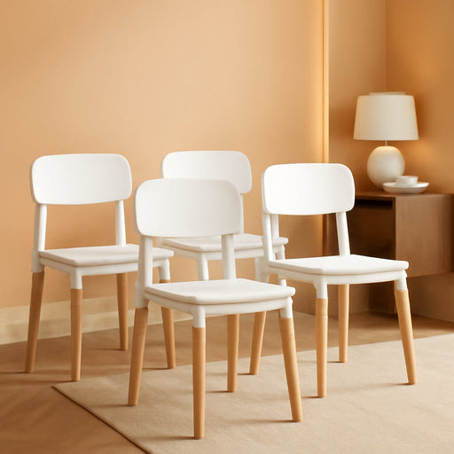 Wooden Dining Chairs Set of 4, Modern Dining Side Chairs Set W/Ergonomic Backrest, Wide Seat & Sturdy Wooden Legs, Armless Kitchen Chairs for Dining Room Living Room Restaurant Cafe (White)