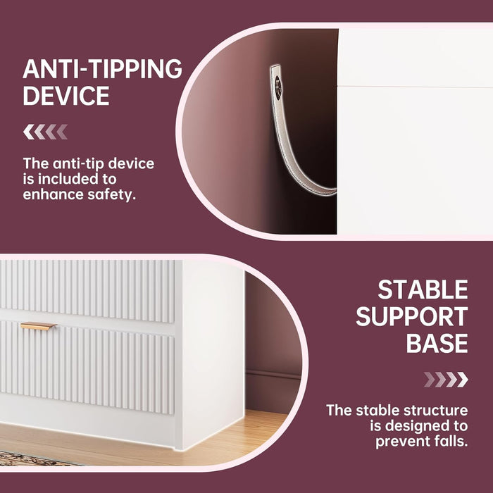 Fluted 6-Drawer Dresser 54-Inches White Solid-Wood Storage