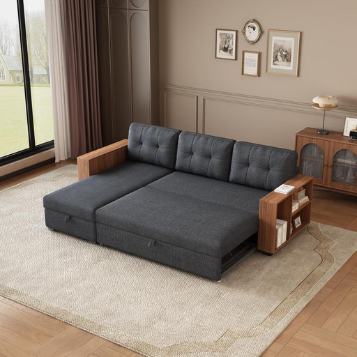  Sectional Sofa Bed Dark Grey, L-Shaped, 84"