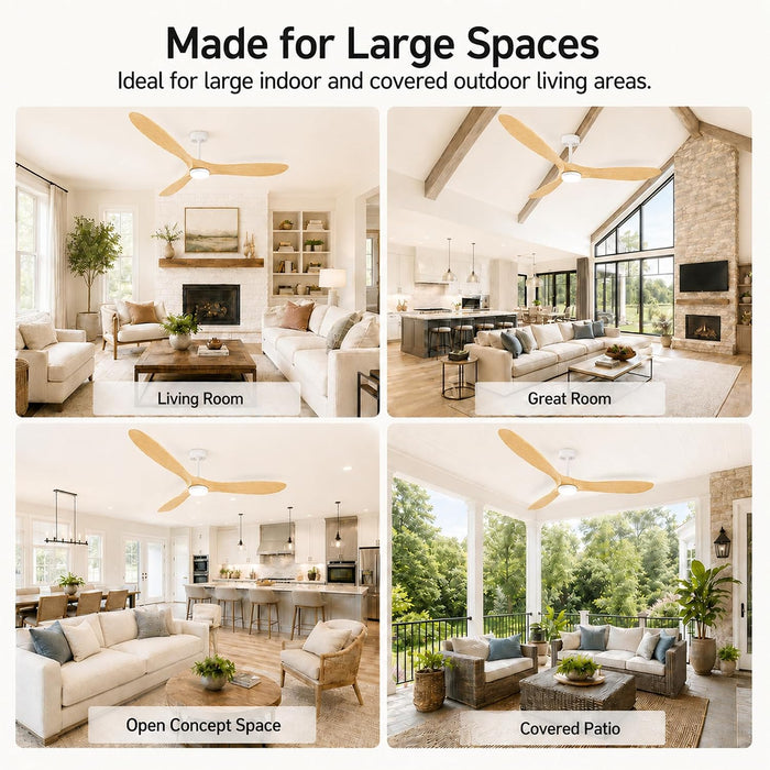 60" Ceiling Fan with Light, Oak Wood-Look ABS Plastic Blades