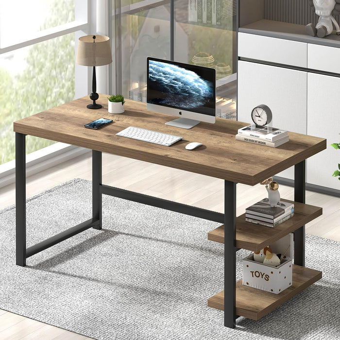Computer Desk, Wood and Metal Home Office Desk with Storage Shelves, Small Study Writing Table Workstation for Bedroom Living Room, Rustic Oak, 47 Inch