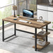 Computer Desk, Wood and Metal Home Office Desk with Storage Shelves, Small Study Writing Table Workstation for Bedroom Living Room, Rustic Oak, 47 Inch
