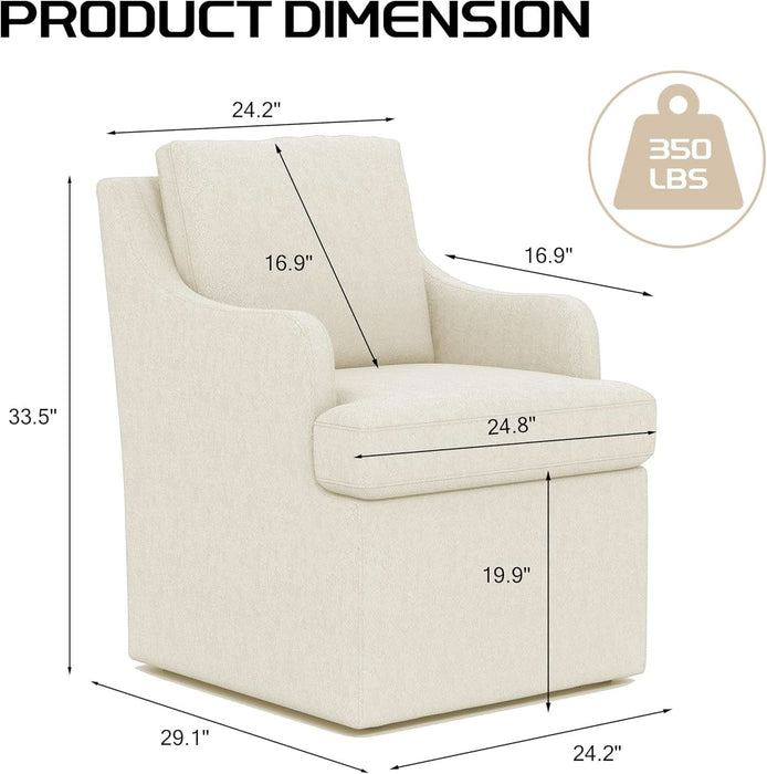 Upholstered Dining Chairs Set of 2, Modern Kitchen Chairs Dinner Chairs with 4 Casters, Linen Armchair for Bedroom Reading Room Living Room, Beige