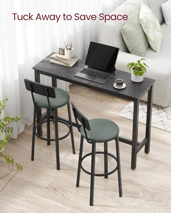 Bar Stools, Set of 2 PU Upholstered Breakfast Stools, 29.7-Inch Barstools with Back and Footrest, Simple Assembly, for Dining Room Kitchen Counter, Classic Black and Forest Green ULBC069C01