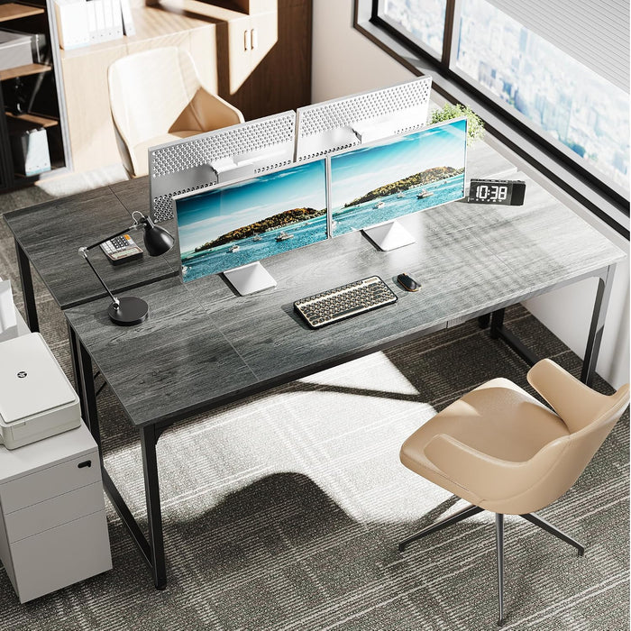 Computer Desk, 70 Inch Office Desk, Gaming Desk with Storage, Writing Desk Work Desk for Home Office, Study, Long Simple Desk, Large Legroom, Metal Frame, Grey