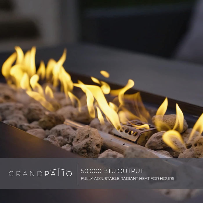 5 Pieces Wicker Outdoor Furniture Set,Patio Furniture Set with CSA Certification Fire Pit Table,Modular Sectional Sofa Sets with Olefin Cushions, 50,000 BTU Heat Output (Light Gray)