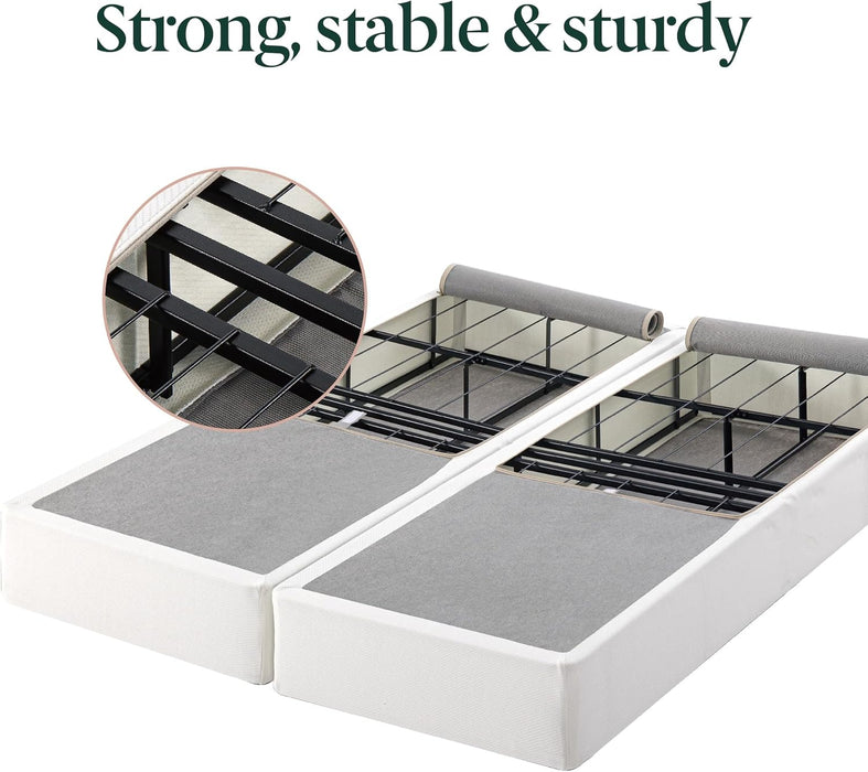 9 Inch Box Spring with Cover, No Assembly Mattress Foundation, Sturdy Metal Structure, Split Queen, White