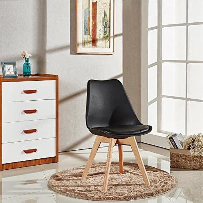 Mid Century Modern DSW Dining Chair Upholstered Side Chair with Beech Wood Legs and Soft Padded Shell Tulip Chair for Dining Room Living Room Bedroom Kitchen Set of 4 (Black)