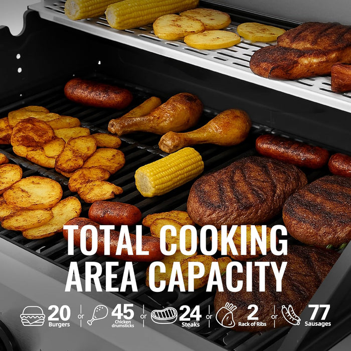 GA5401T 5-Burner BBQ Liquid Propane Gas Grill with Side Burner, Stainless Steel 61,000 BTU Output for Patio Garden Picnic Backyard Cooking, Silver