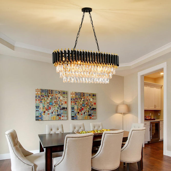 Crystal Chandelier Pendant Light Black Gold 32Inch