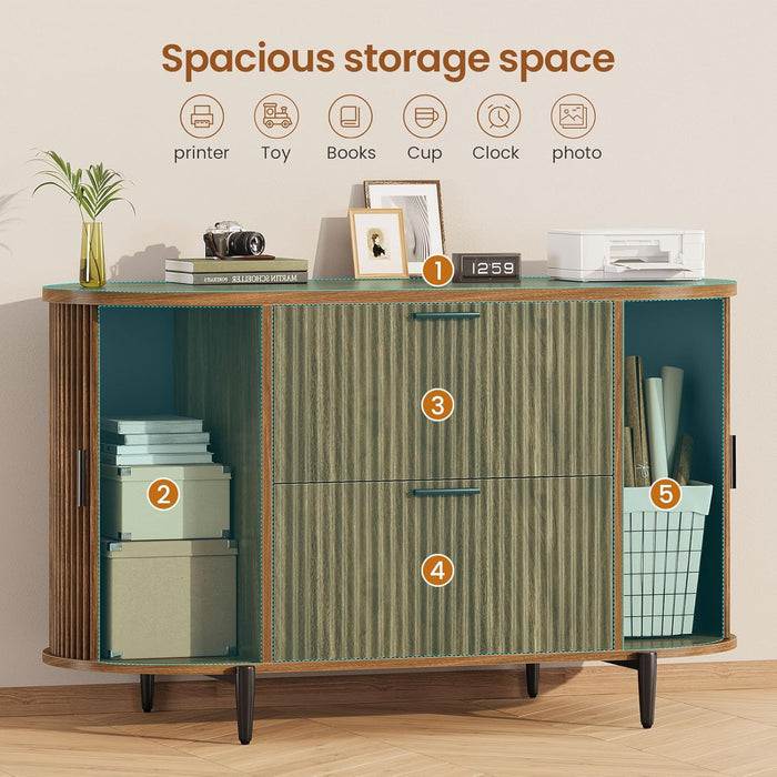 39.4Inch 2Drawer Filing Cabinet Fluted Brown Finish