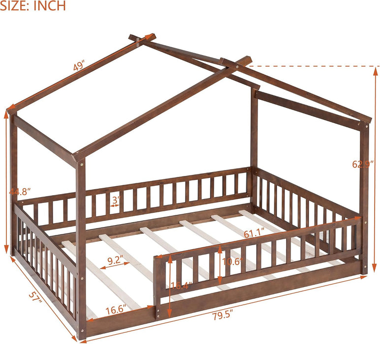 Full Size Montessori Playhouse Bed Frame WalnutFinish