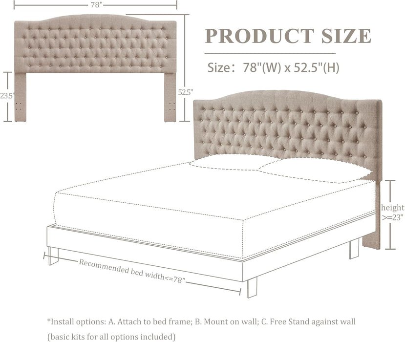 Linen Upholstered Headboard King/Cal King Size Latest Model Wall Mount, Bed Frame Mount, Featuring High-Density Sponge Padding, Luxury Texture Easy Assembly Comfort and Style-Linen