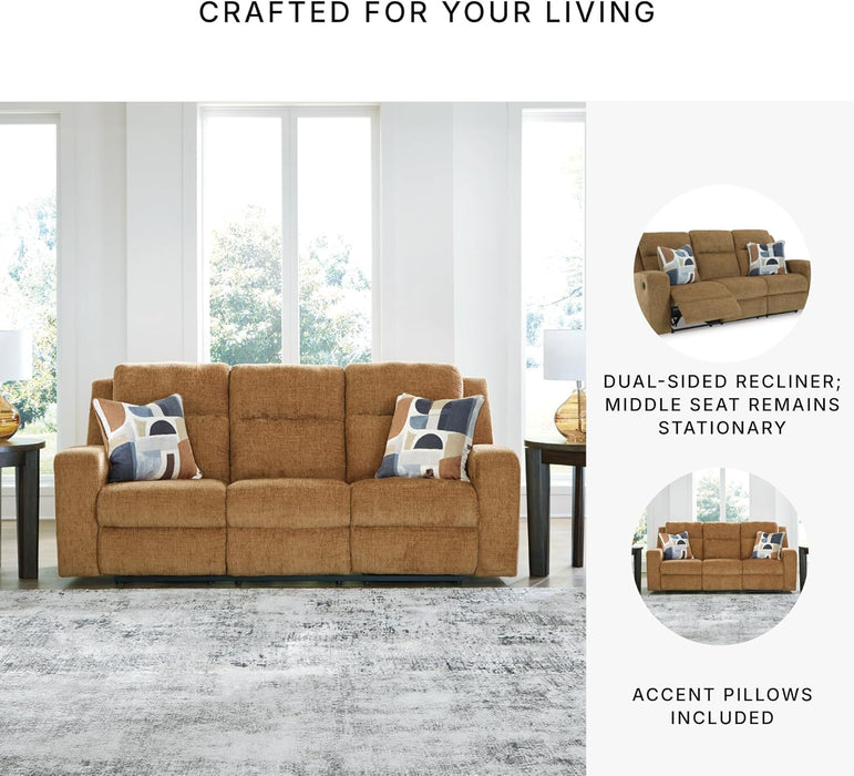 Kanlow Contemporary Manual Reclining Sofa with 2 Accent Pillows, Light Brown