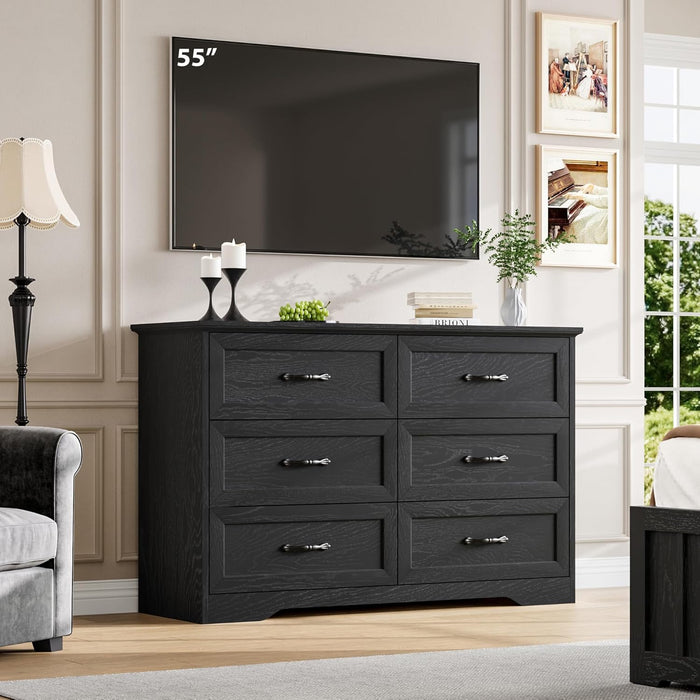 Charcoal Six Drawer Dresser With Handcrafted Woodwork