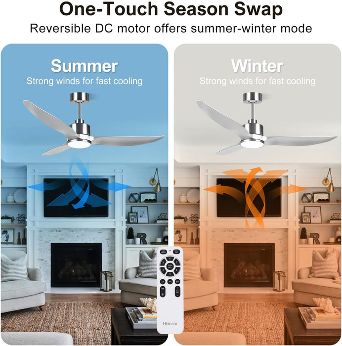 52 Inch Silver Ceiling Fan with Lights and Remote High CFM 3 Blades