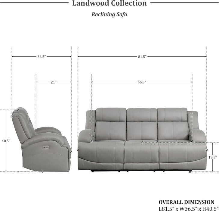 Landwood Power Reclining Living Room Set, 3-Piece, Gray