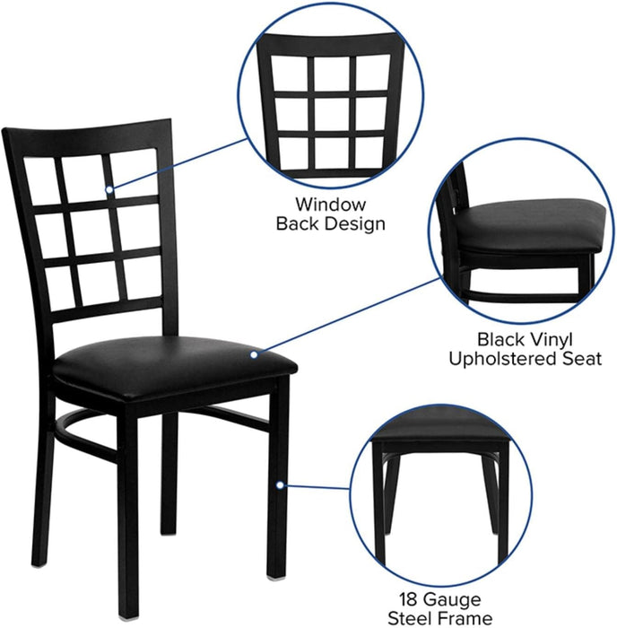 Hercules Series Window Back Metal Restaurant Chair, Modern Upholstered Armless Dining Chair for Restaurants and Kitchens, Black