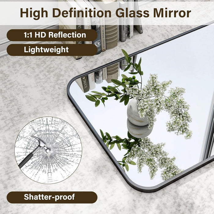 40x30 Inches Black Aluminum Framed Bathroom Mirror