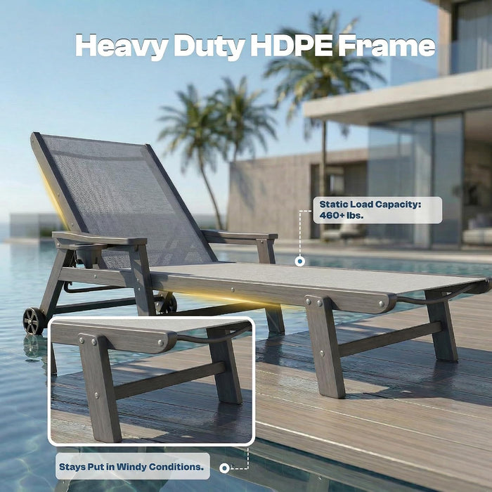 Outdoor HDPE Chaise Lounge Chairs Set of 4, Textilene Pool Loungers