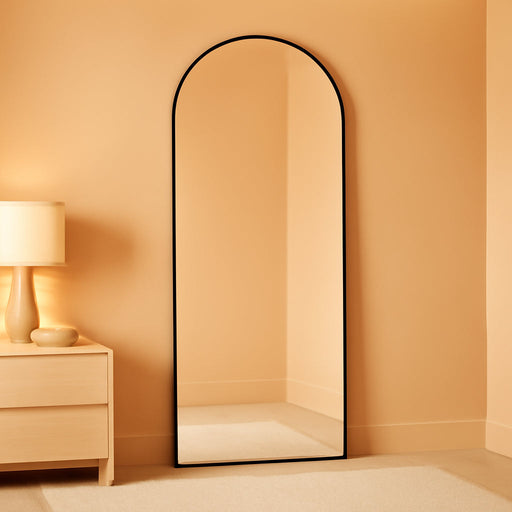 Full Length Mirror, 70"X26" Arched Full Body Floor Mirror with Stand, Hanging or Leaning, Standing, Wall Mounted with Aluminum Frame for Bedroom Living Room (Black)
