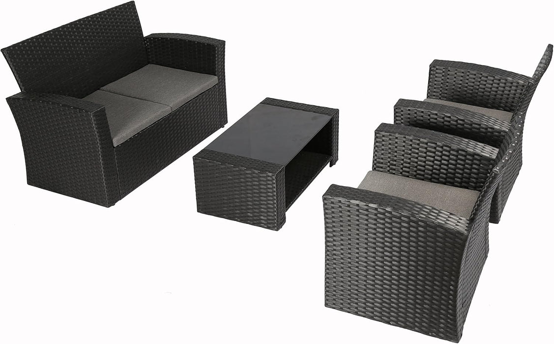 4 Pieces Outdoor Furniture Complete Patio Cushion Wicker P.E Rattan Garden Set, Full, Black