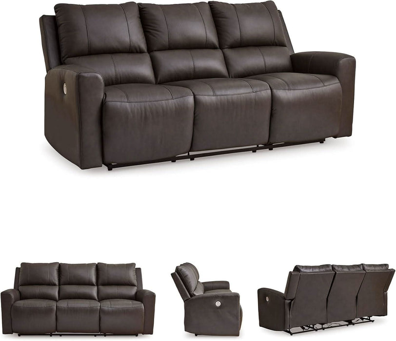 Boxmere Modern Leather Match Power Reclining Sofa with USB Ports, Dark Brown