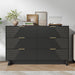 47.24" Wide Dresser for Bedroom, 6 Drawer Black Dresser with Fluted Design & Gold Metal Handle, Chest of Drawers Dressers with Sturdy Base, Wood Dressers for Bedroom, Living Room, Hallway