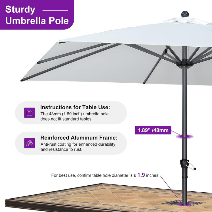 10' X 10' Square Patio Umbrella Outdoor Table Umbrella Aluminum Frame Market Umbrella Sun Umbrella with 8 Sturdy Ribs for Garden Deck Lawn Pool White