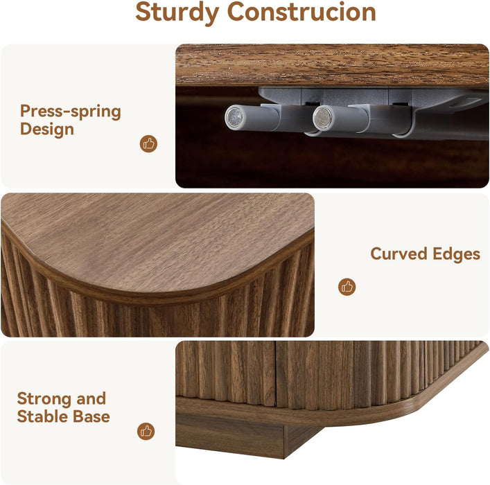 64" Buffet Sideboard Cabinet with Storage, Modern Fluted Accent Credenza with Adjustable Shelves, Wood Coffee Bar Console Table for Living Room Kitchen Dining Room Hallway, Walnut