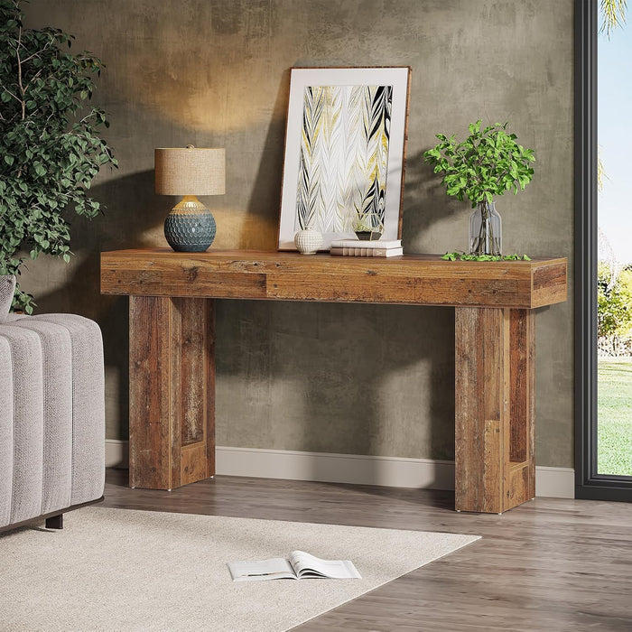 63-Inch Long Console Table, Wooden Rectangular Sofa Table behind the Couch, Farmhouse Entryway Table for Entrance, Hallway, Living Room (Mix Brown)