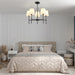 Dining Room Chandeliers Light - 5-Light 25.6 Inch Black Modern Chandeliers Light Fixtures with White Fabric Shade, Height Adjustable Pendant Island Lights for Entryway Farmhouse