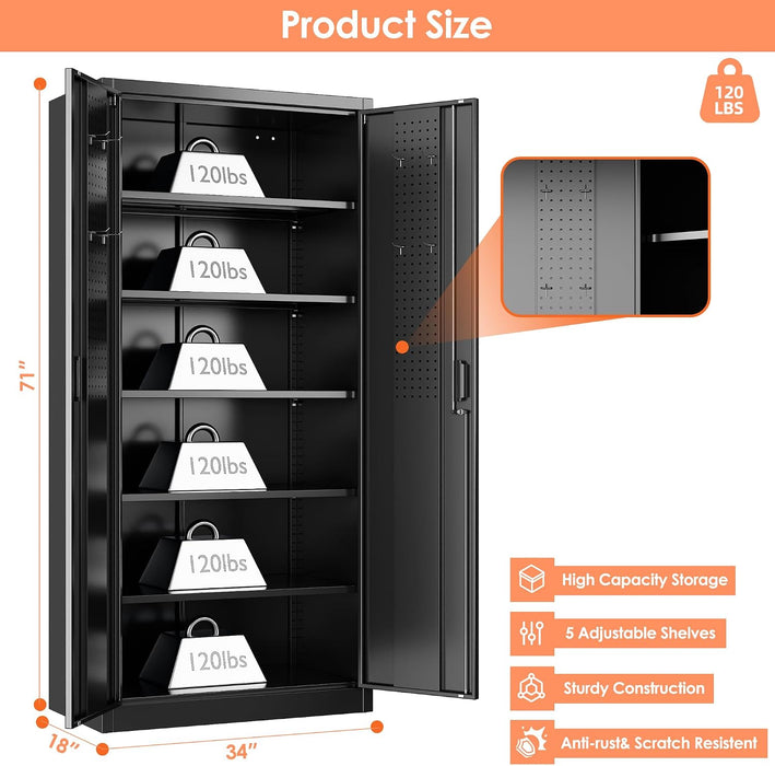 SeventyOne Inch IndustrialGrade Lockable Metal Cabinet Black