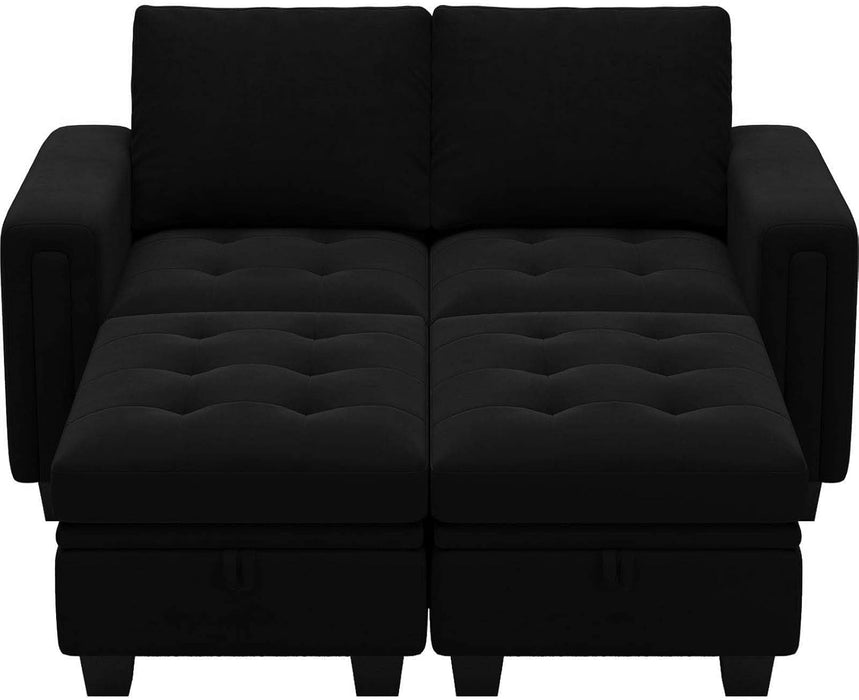 Velvet Modular Sectional Sofa Couch with Storage Convertible Sectional Sleeper Sofa Couch Bed Set with Reversible Chaise Black