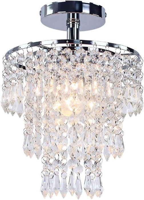 Small Crystal Chandelier Led Crystal Ceiling Lights 3 Tiers Crystal Raindrops Chandelier Pendant Lighting Fixture Decoration for Bedroom Hallway Living Room,Chrome,E26