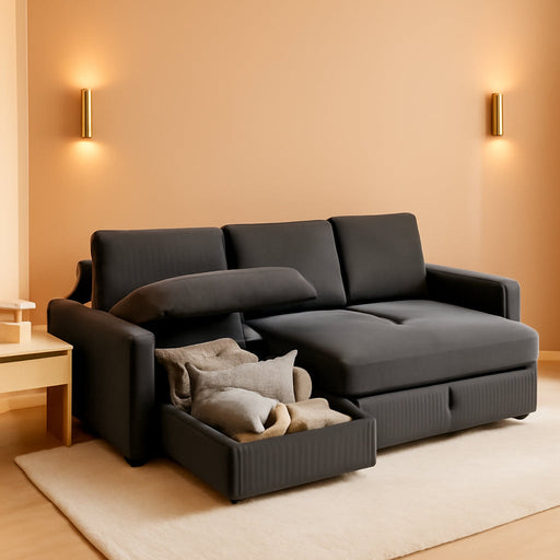 Dark Grey Corduroy Sleeper Sofa With HiddenStorage