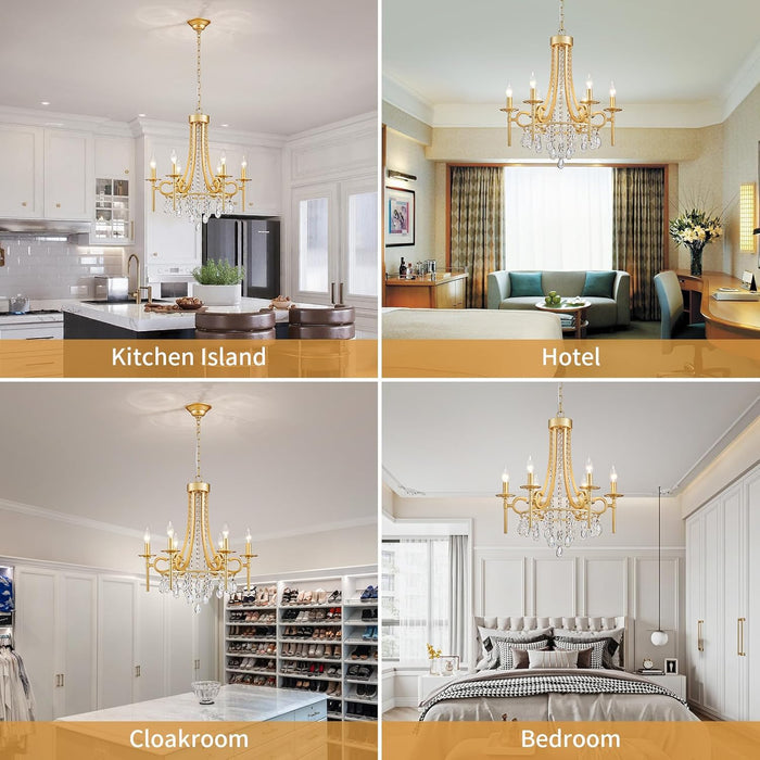 Gold Round Luxurious Crystal Chandelier Six Luminaires