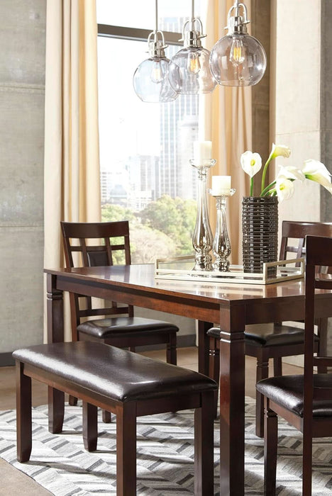 Bennox Dining Room Table and Chairs with Bench (Set of 6), Brown