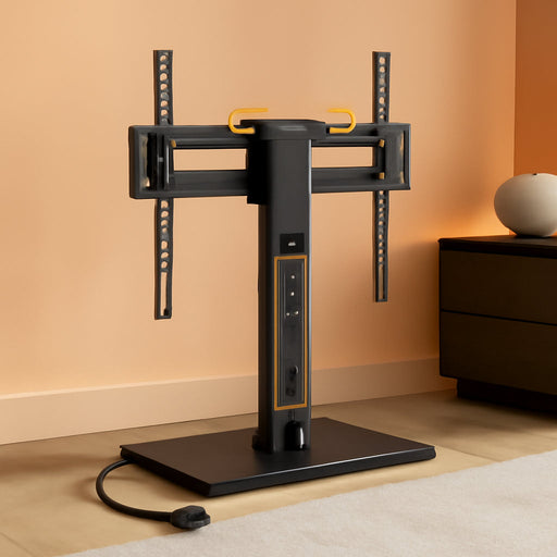 Universal Swivel TV Stand with Power Outlet, Tabletop TV Stand for 32–60,65 Inch Tvs up to 88 Lbs, Tempered Glass TV Mount Stand Base with Height Adjustment, Tilt, Max VESA 400X400Mm,Pgtvs27